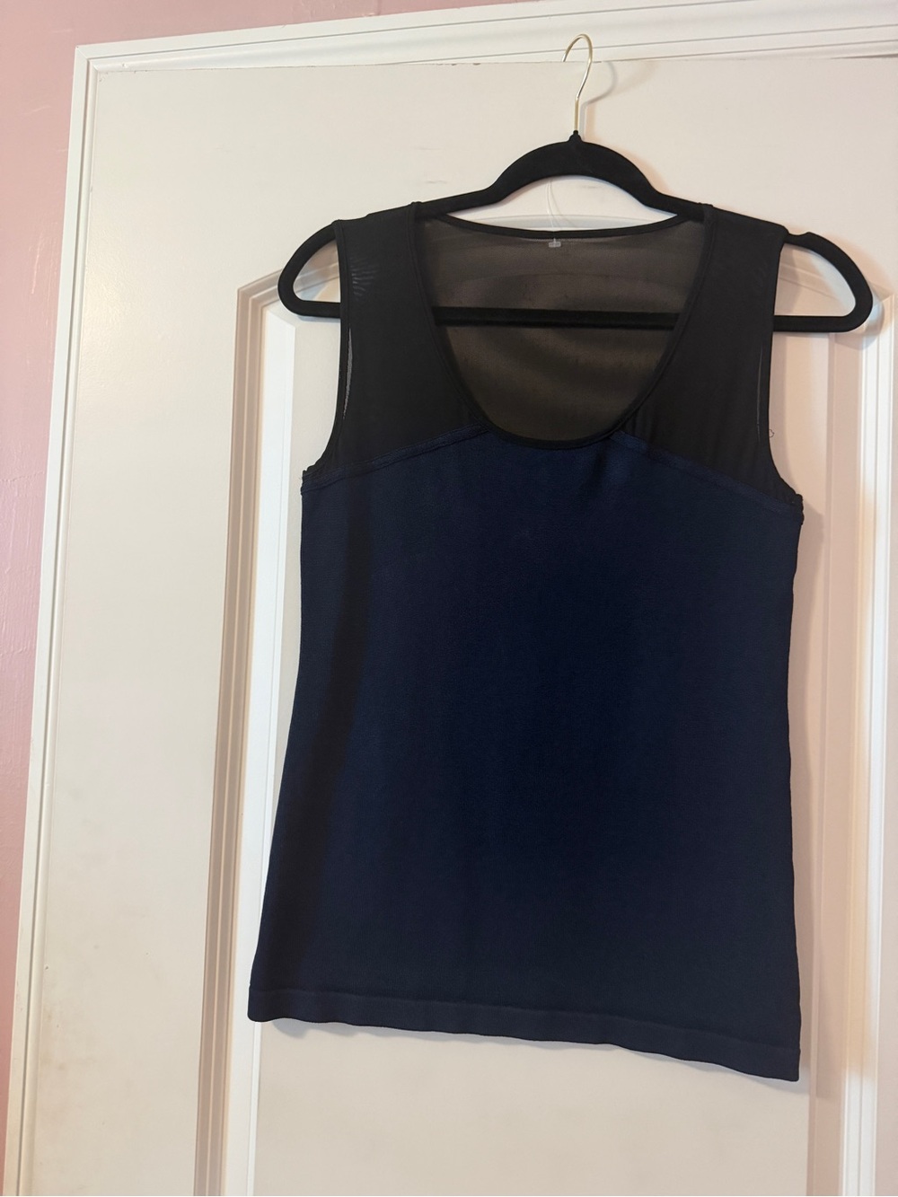 Cache Women's Navy and Black Sleeveless Mesh Yoke Tank Top